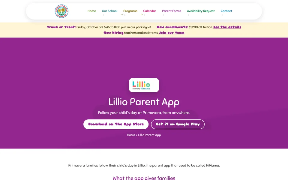 New Lillio Parent App page with the Lillio logo