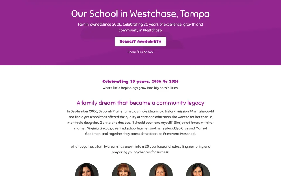 New Our School page: Celebrating 20 years and the story of how the family founded Primavera