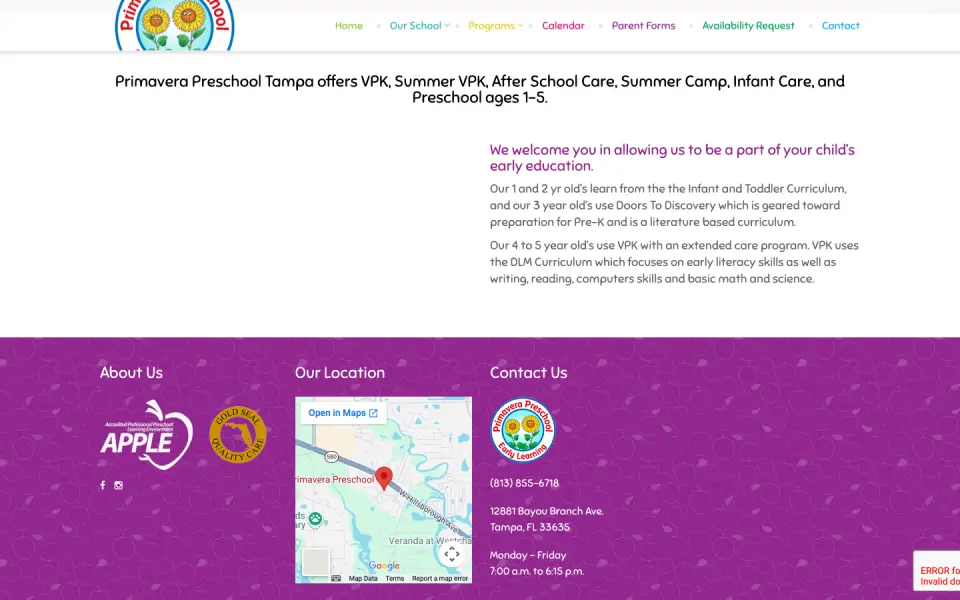 Old curriculum page with a short list of programs