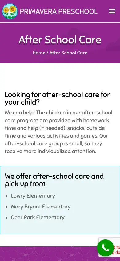Old After School Care page on a phone